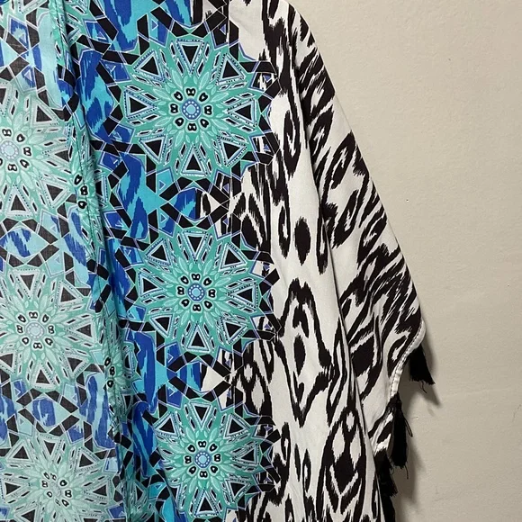 Blue and Black Patterned Womens poncho top - Picture 2 of 2